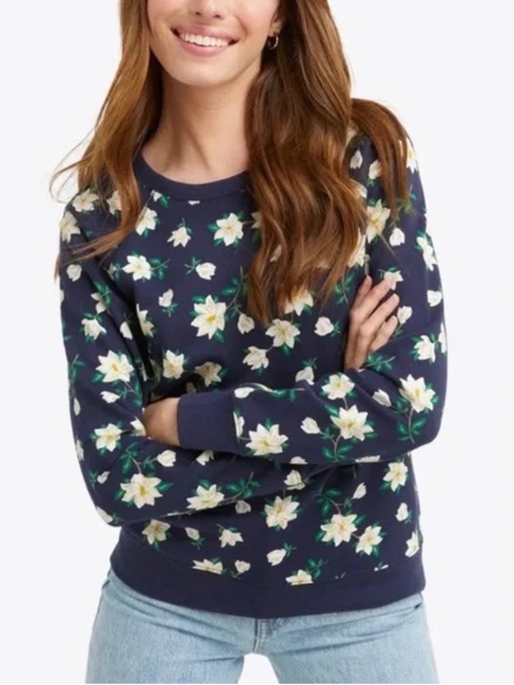 Draper James Natalie Navy Magnolia Floral Sweatshirt L